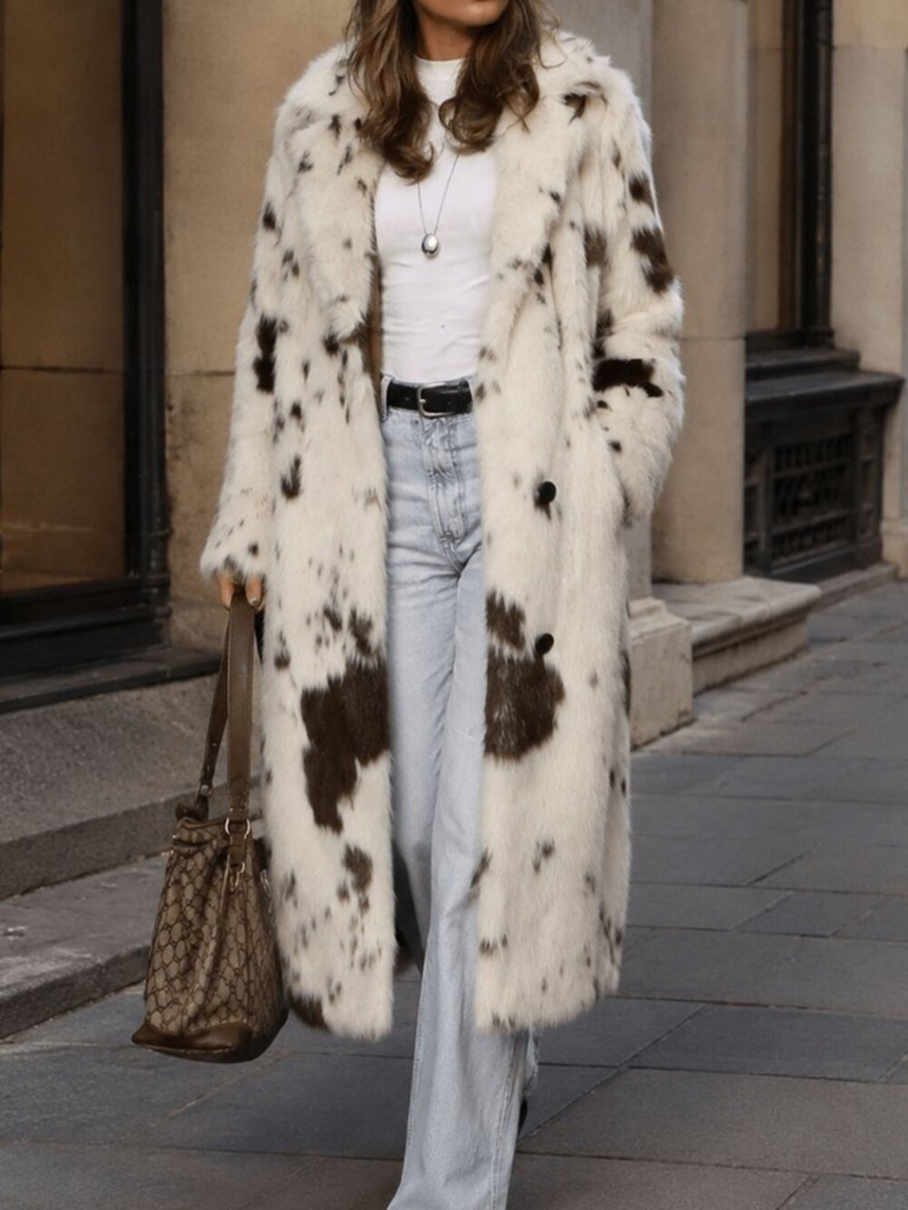 Multicolor Preppy Women's Long Faux Fur Coat